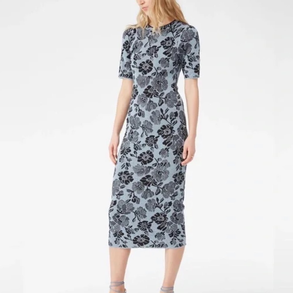 Rebecca Taylor metallic floral lurex jacquard sheath midi dress XL